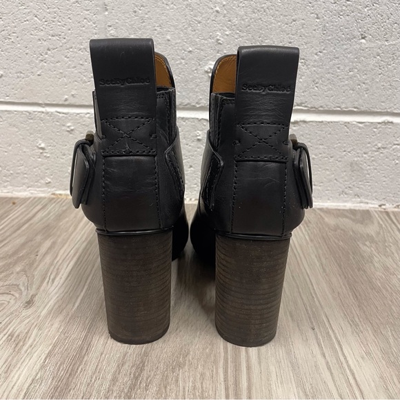 See by Chloe Capps Black Leather Buckle Ankle Booties - Picture 6 of 12